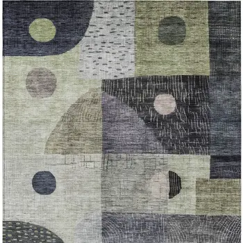 5' X 8' Artichoke Green Gray And Charcoal Geometric Washable Indoor Outdoor Area Rug