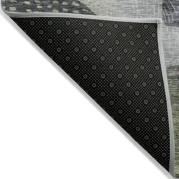5' X 8' Artichoke Green Gray And Charcoal Geometric Washable Indoor Outdoor Area Rug