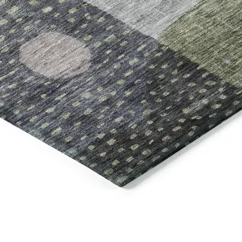 5' X 8' Artichoke Green Gray And Charcoal Geometric Washable Indoor Outdoor Area Rug