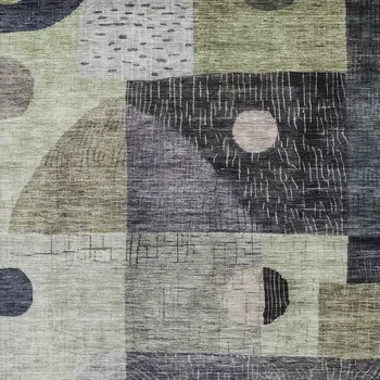 5' X 8' Artichoke Green Gray And Charcoal Geometric Washable Indoor Outdoor Area Rug