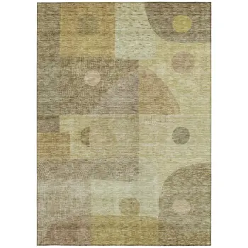 3' X 5' Beige Brown And Light Green Geometric Washable Indoor Outdoor Area Rug