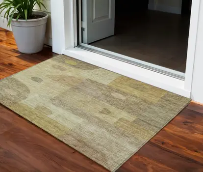 3' X 5' Beige Brown And Light Green Geometric Washable Indoor Outdoor Area Rug