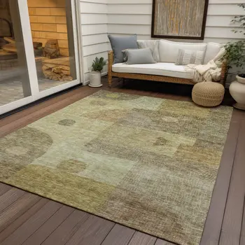 3' X 5' Beige Brown And Light Green Geometric Washable Indoor Outdoor Area Rug