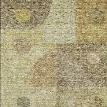 5' X 8' Beige Brown And Light Green Geometric Washable Indoor Outdoor Area Rug