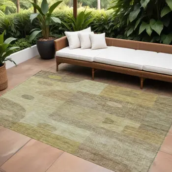 8' X 10' Beige Brown And Light Green Geometric Washable Indoor Outdoor Area Rug