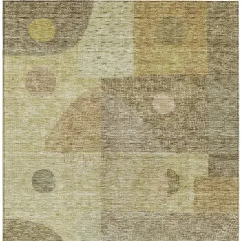 9' X 12' Beige Brown And Light Green Geometric Washable Indoor Outdoor Area Rug