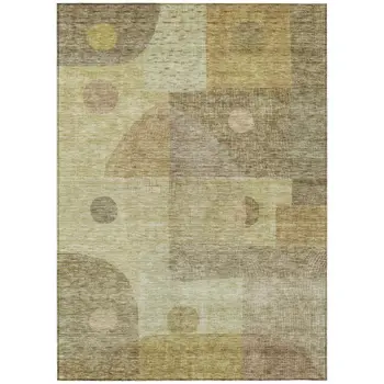 9' X 12' Beige Brown And Light Green Geometric Washable Indoor Outdoor Area Rug