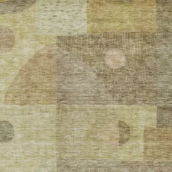 9' X 12' Beige Brown And Light Green Geometric Washable Indoor Outdoor Area Rug
