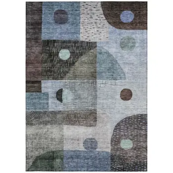 5' X 8' Blue Gray And Charcoal Geometric Washable Indoor Outdoor Area Rug