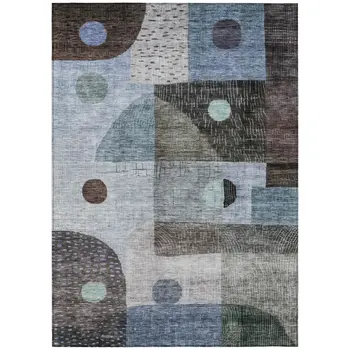 5' X 8' Blue Gray And Charcoal Geometric Washable Indoor Outdoor Area Rug
