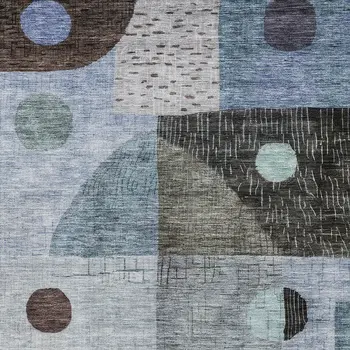 9' X 12' Blue Gray And Charcoal Geometric Washable Indoor Outdoor Area Rug