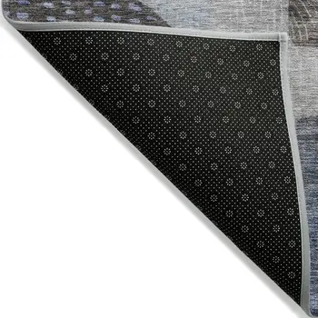 10' X 14' Blue Gray And Charcoal Geometric Washable Indoor Outdoor Area Rug