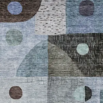 10' X 14' Blue Gray And Charcoal Geometric Washable Indoor Outdoor Area Rug