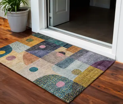 3' X 5' Green Purple And Blue Geometric Washable Indoor Outdoor Area Rug