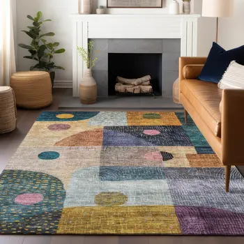 10' X 14' Green Purple And Blue Geometric Washable Indoor Outdoor Area Rug