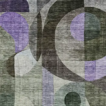 3' X 5' Olive Green Purple And Gray Geometric Washable Indoor Outdoor Area Rug