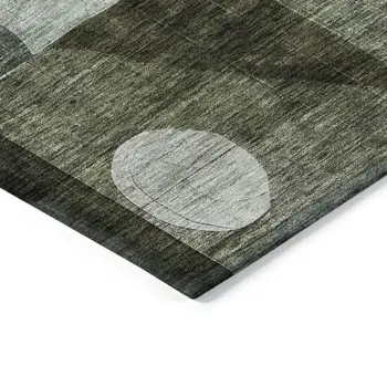 8' Olive Green Purple And Gray Round Geometric Washable Indoor Outdoor Area Rug