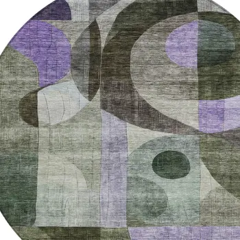 8' Olive Green Purple And Gray Round Geometric Washable Indoor Outdoor Area Rug