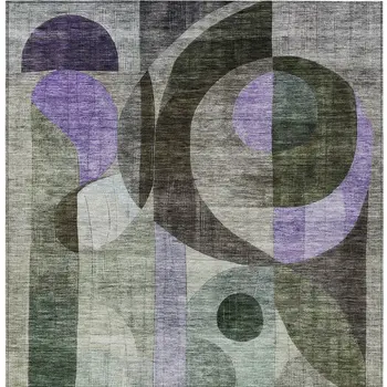 9' X 12' Olive Green Purple And Gray Geometric Washable Indoor Outdoor Area Rug