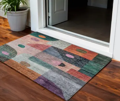 3' X 5' Orange Purple And Green Geometric Washable Indoor Outdoor Area Rug