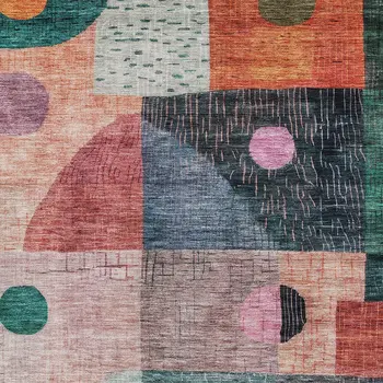 5' X 8' Orange Purple And Green Geometric Washable Indoor Outdoor Area Rug