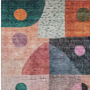 9' X 12' Orange Purple And Green Geometric Washable Indoor Outdoor Area Rug