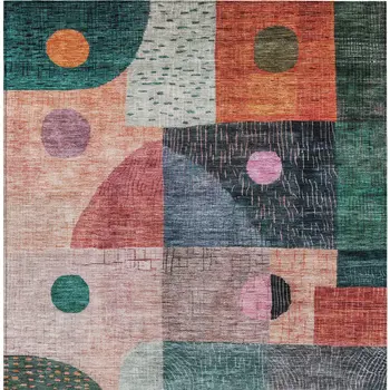 10' X 14' Orange Purple And Green Geometric Washable Indoor Outdoor Area Rug