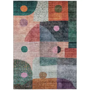 10' X 14' Orange Purple And Green Geometric Washable Indoor Outdoor Area Rug