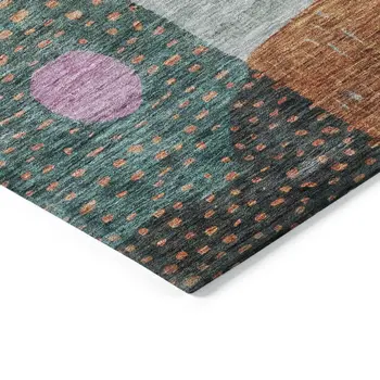 10' X 14' Orange Purple And Green Geometric Washable Indoor Outdoor Area Rug
