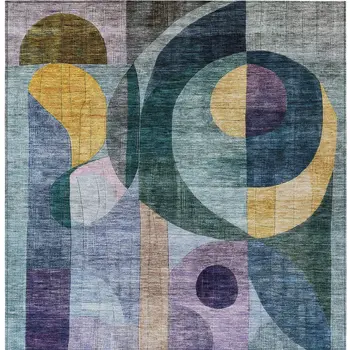 3' X 5' Blue Purple And Copper Abstract Washable Indoor Outdoor Area Rug