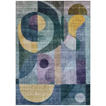 9' X 12' Blue Purple And Copper Abstract Washable Indoor Outdoor Area Rug