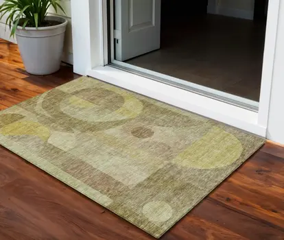 3' X 5' Wheat And Brown Abstract Washable Indoor Outdoor Area Rug