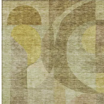 3' X 5' Wheat And Brown Abstract Washable Indoor Outdoor Area Rug