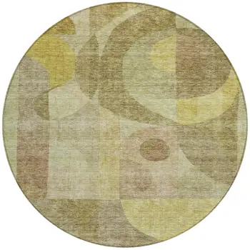 8' Wheat And Brown Round Abstract Washable Indoor Outdoor Area Rug
