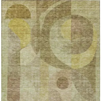 8' X 10' Wheat And Brown Abstract Washable Indoor Outdoor Area Rug