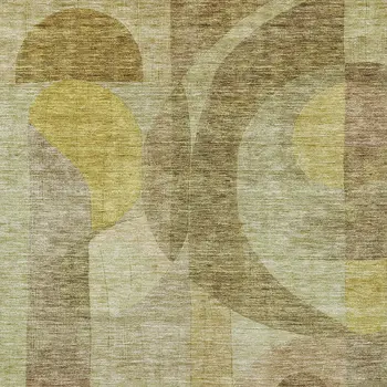9' X 12' Wheat And Brown Abstract Washable Indoor Outdoor Area Rug