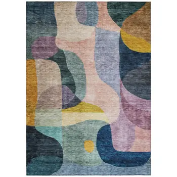 5' X 8' Green Purple And Pink Abstract Washable Indoor Outdoor Area Rug