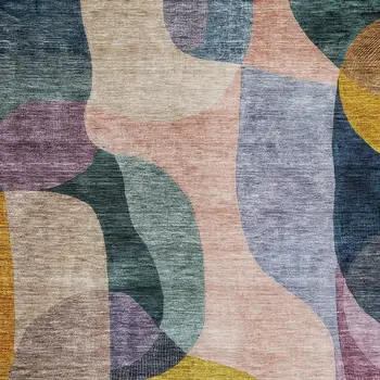5' X 8' Green Purple And Pink Abstract Washable Indoor Outdoor Area Rug