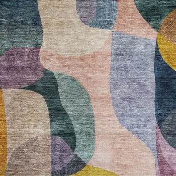 10' X 14' Green Purple And Pink Abstract Washable Indoor Outdoor Area Rug