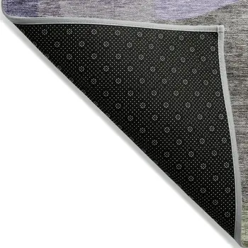 5' X 8' Olive Green Purple And Charcoal Abstract Washable Indoor Outdoor Area Rug