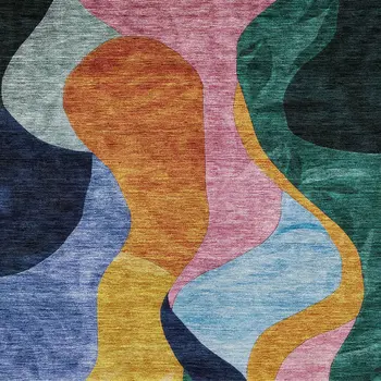 8' X 10' Green Orange And Pink Abstract Washable Indoor Outdoor Area Rug