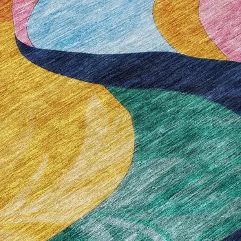 8' X 10' Green Orange And Pink Abstract Washable Indoor Outdoor Area Rug
