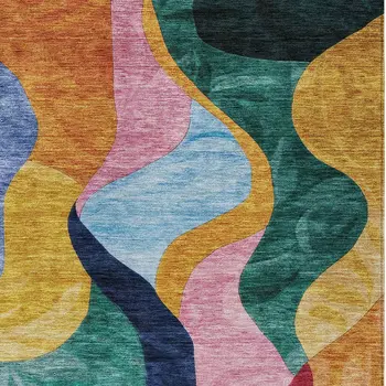 10' X 14' Green Orange And Pink Abstract Washable Indoor Outdoor Area Rug