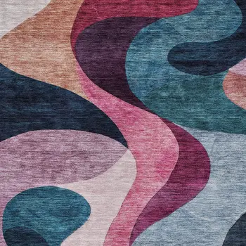 5' X 8' Green Pink And Teal Blue Abstract Washable Indoor Outdoor Area Rug