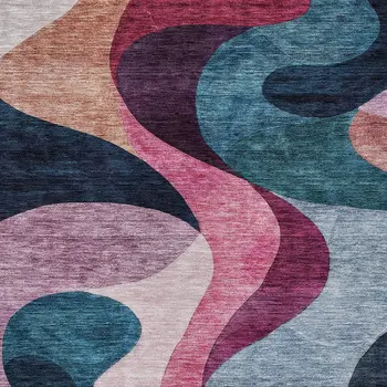 8' X 10' Green Pink And Teal Blue Abstract Washable Indoor Outdoor Area Rug