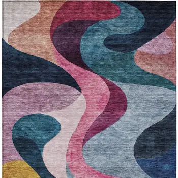 9' X 12' Green Pink And Teal Blue Abstract Washable Indoor Outdoor Area Rug