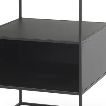 21" Clear and Black Glass and Metal Square Frame End Table With Two Shelves