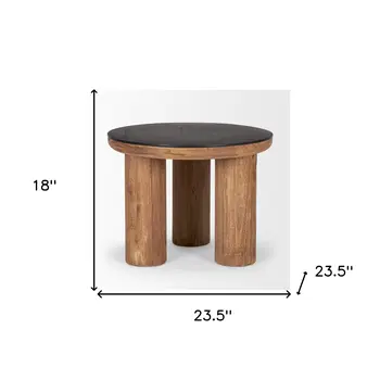 18" Brown And Black Reclaimed Wood Distressed Round End Table