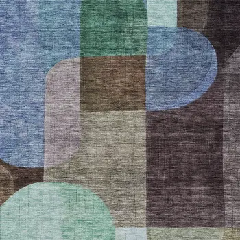 3' X 5' Brown Blue And Green Abstract Washable Indoor Outdoor Area Rug