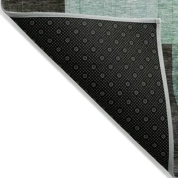8' X 10' Brown Blue And Green Abstract Washable Indoor Outdoor Area Rug